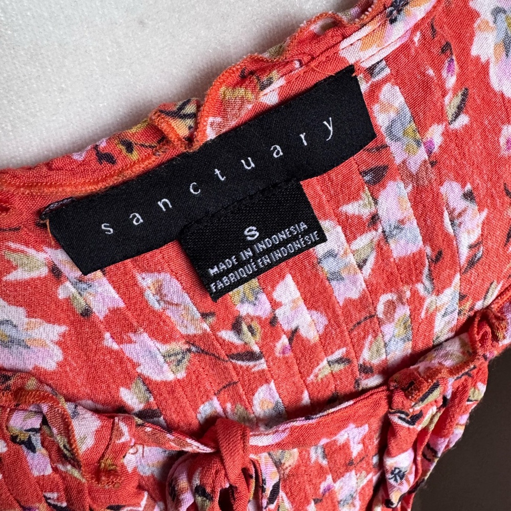 Sanctuary Garden Swing Top Floral Sleeveless Blouse Orange Size Small Tie Front‎ - Picture 8 of 8